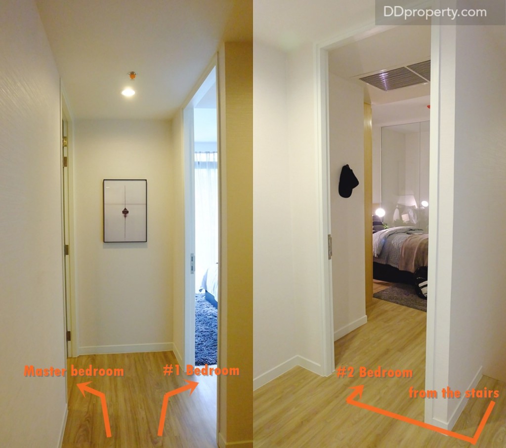 เมื่อเดินขึ้นมาด้านหน้าจะมีห้องสองห้องซ้ายจะเป็น master bedroom ขวาจะเป็นห้องนอนที่ 1 เมื่อหันขวาจากบันไดที่ขึ้นมาจะเจอกับห้องนอนที่ 2