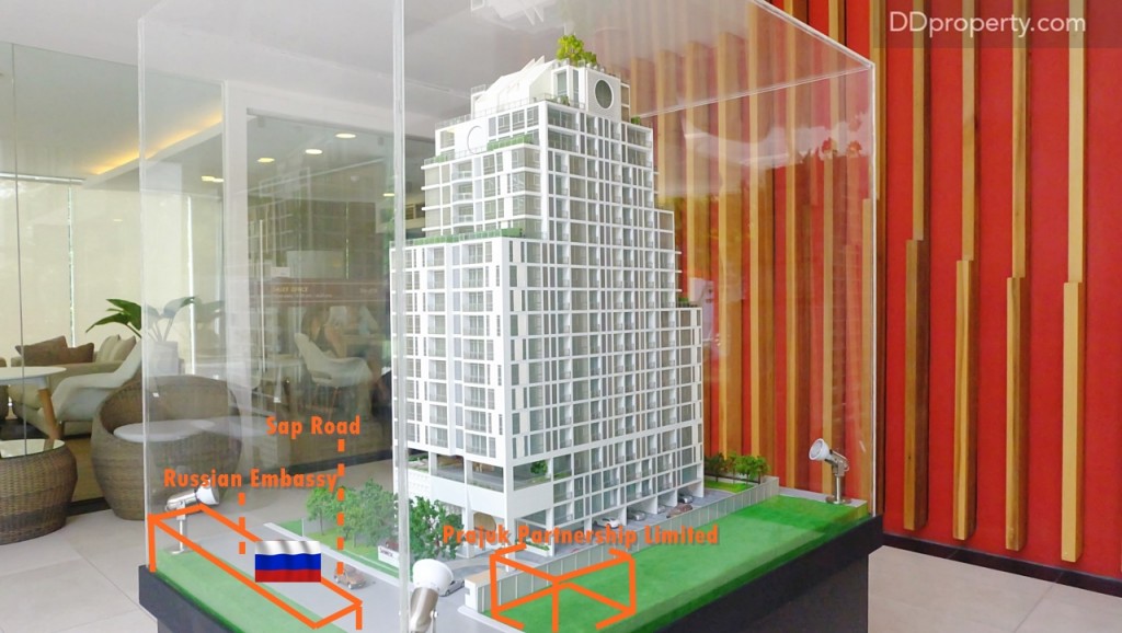 ฝั่งตรงข้าม: สถานฑูตรัสเซีย, ฝั่งซ้าย: ห้างหุ้นส่วนจำกัดประจักษ์