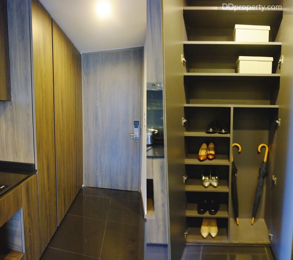 ติดกับโซนครัวจะเป็นงานบิลท์อินตู้ชั้นวางรองเท้าและที่เก็บของมาให้ซึ่งจะใช้ไม้เกรดพรีเมี่ยม กว่าห้องแบบ Premier