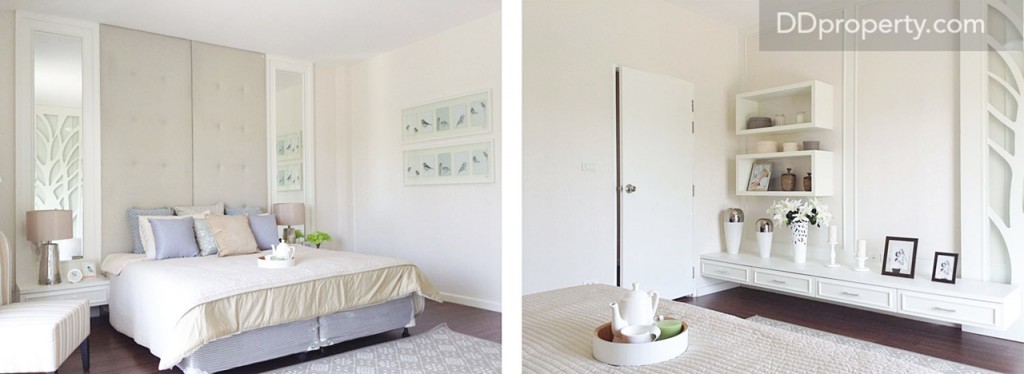 ภายในห้องนอนใหญ่ แม้เป็นทาวน์โฮมแต่ไม่รู้สึกอึดอัด เพราะมีพื้นที่กว้างและหน้าต่างกว้าง วางเตียงคิงไซส์ได้ และยังเหลือพื้นที่สำหรับทำที่เก็บของได้อีกมาก