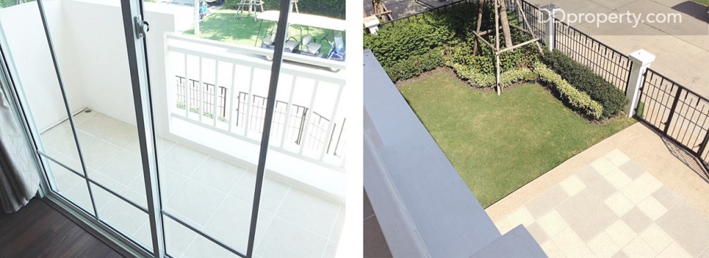 ระเบียงกว้างใช้งานได้จริง สามารถมองลงไปเห็นหน้าบ้านได้