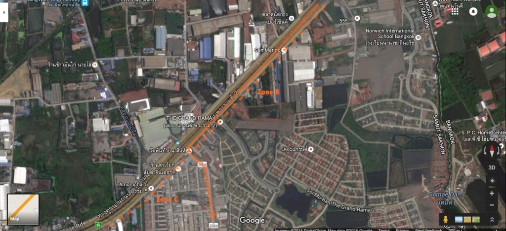 เมื่อขับเลยผ่านโซน A (สุขสวัสดิ์-วงแหวน) จะเข้าสู่โซน B (วงแหวน – วัดพันท้ายฯ) จุดสังเกตใหญ่ที่จะต้องเตรียมตัวเพื่อชิดซ้ายเข้าซอยวัดพันท้ายฯคือโครงการ เดอะ แกรนด์ พระราม 2 ที่อยู่ฝั่งซ้ายมือ