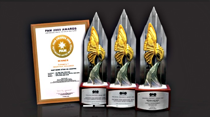 Awards:  2008 FIABCI Malaysia Property Award under the Specialised Project Category and Industrial Category for Hap Seng Star’s Mercedes-Benz Autohaus; the 2009 FIABCI Malaysia Property Award for the Office Development category for Menara Hap Seng; and the 2009 Persatuan Arkitek Malaysia (PAM) Award for the Industrial Building Category for its development of the Hap Seng Star’s Mercedes-Benz Kinara Autohaus.