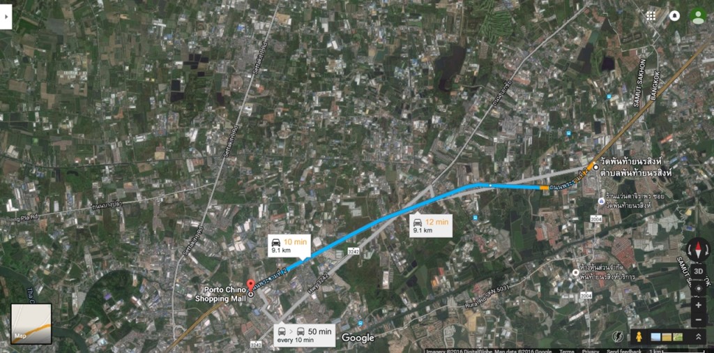 จากปากซอยวัดพันท้ายนรสิงห์ให้เลี้ยวซ้ายตรงไปประมาณ 9 กม. โครงการจะอยู่ซ้ายมือ