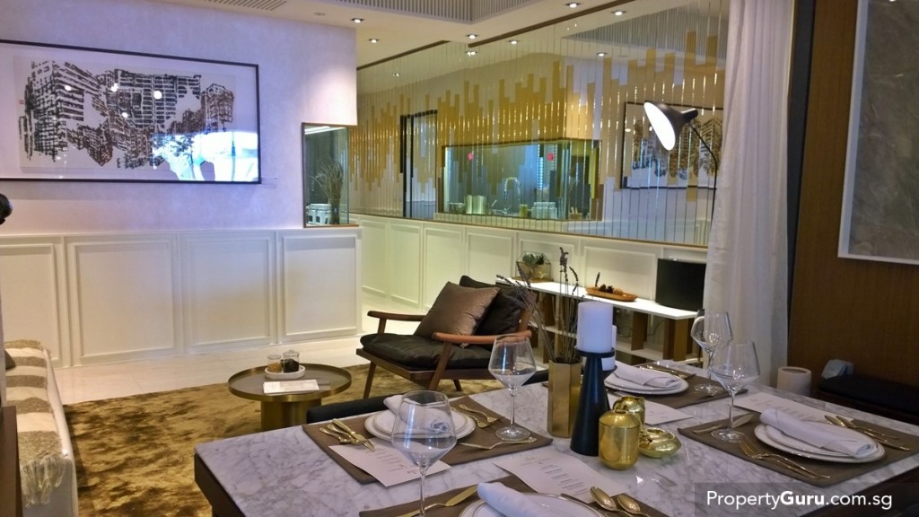 Living room with dining table in balcony