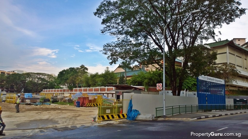 Gem Residences and temple on its right