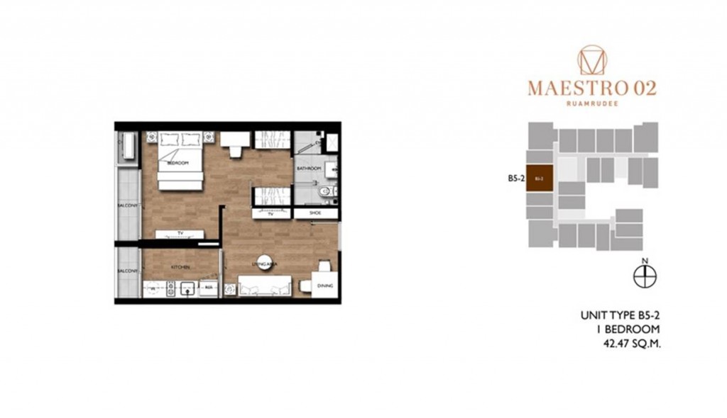 1 ห้องนอนขนาด 32.50-43 ตร.ม. มีทั้งหมด 9 types