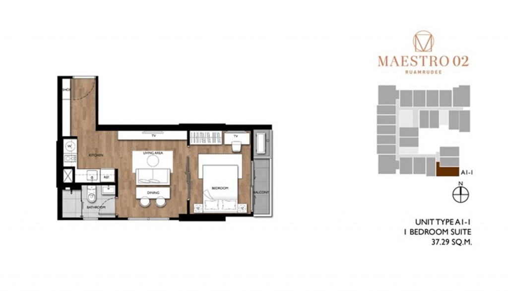 1 ห้องนอนแบบสวีทขนาด 25.5-37 ตร.ม. มีทั้งหมด 12 types