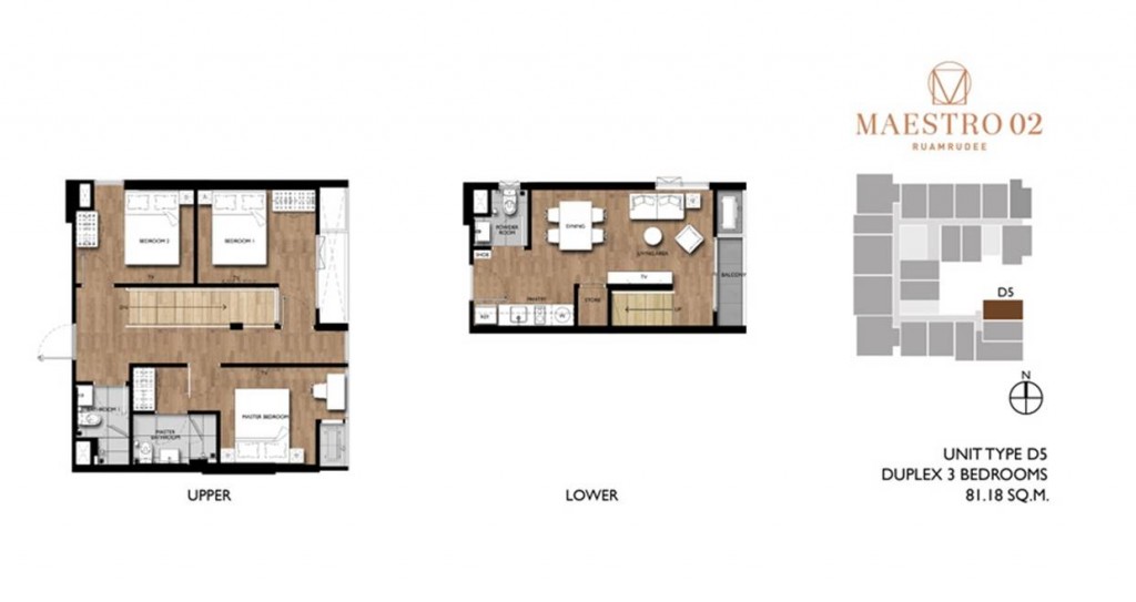 3 ห้องนอนดูเพล็กซ์ ขนาด 77-87 ตร.ม. มีทั้งหมด 3 types