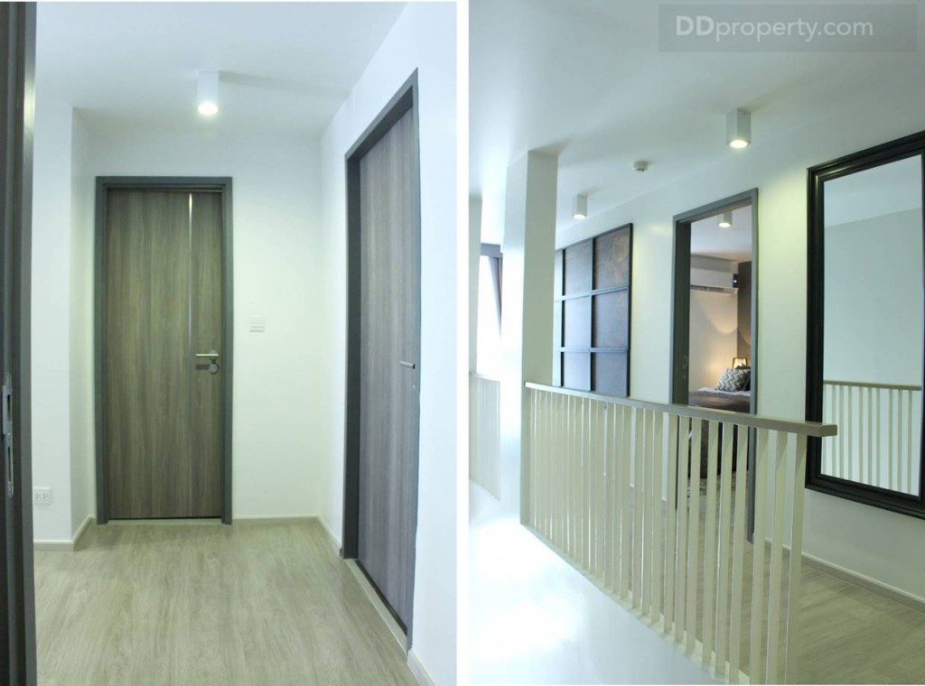 รูปซ้ายเป็นมุมมองจากห้องนอนที่ 2 ประตูขวาเป็นทางเข้า ประตูข้างหน้าเป็นห้องน้ำกลาง รูปขวามือเป็นทางเดินไปยังห้องนอนใหญ่