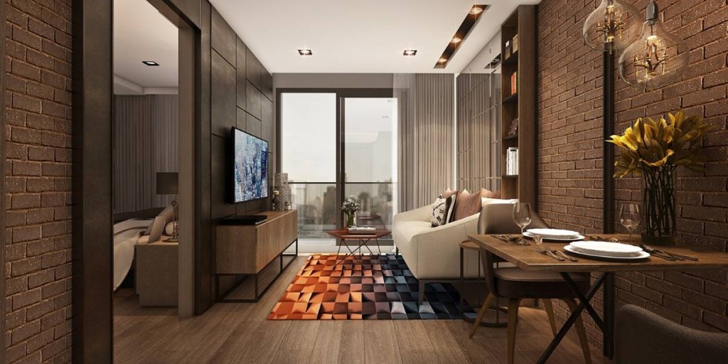 ภาพจำลองห้องตัวอย่างแบบ 1 ห้องนอน 1 ห้องน้ำขนาด 30.5, 37.5, 42 ตร.ม (ลิฟท์ส่วนตัว) จำนวน 38 ยูนิต 