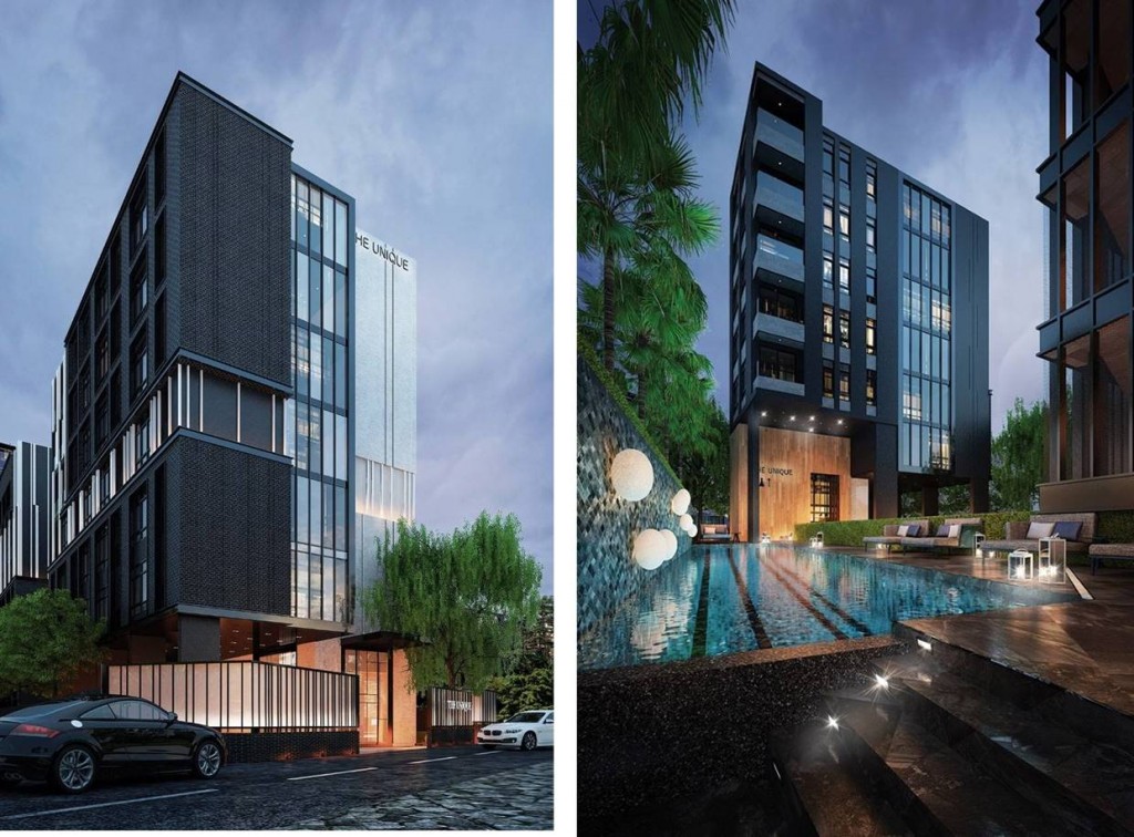 ภาพจำลองของทั้งสองอาคารด้านซ้ายตึก A ด้านขวาตึก B