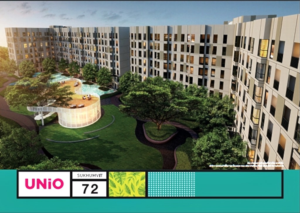 ภาพจำลองของภาพมุมสูงของพื้นที่ส่วนกลางภายในโครงการ