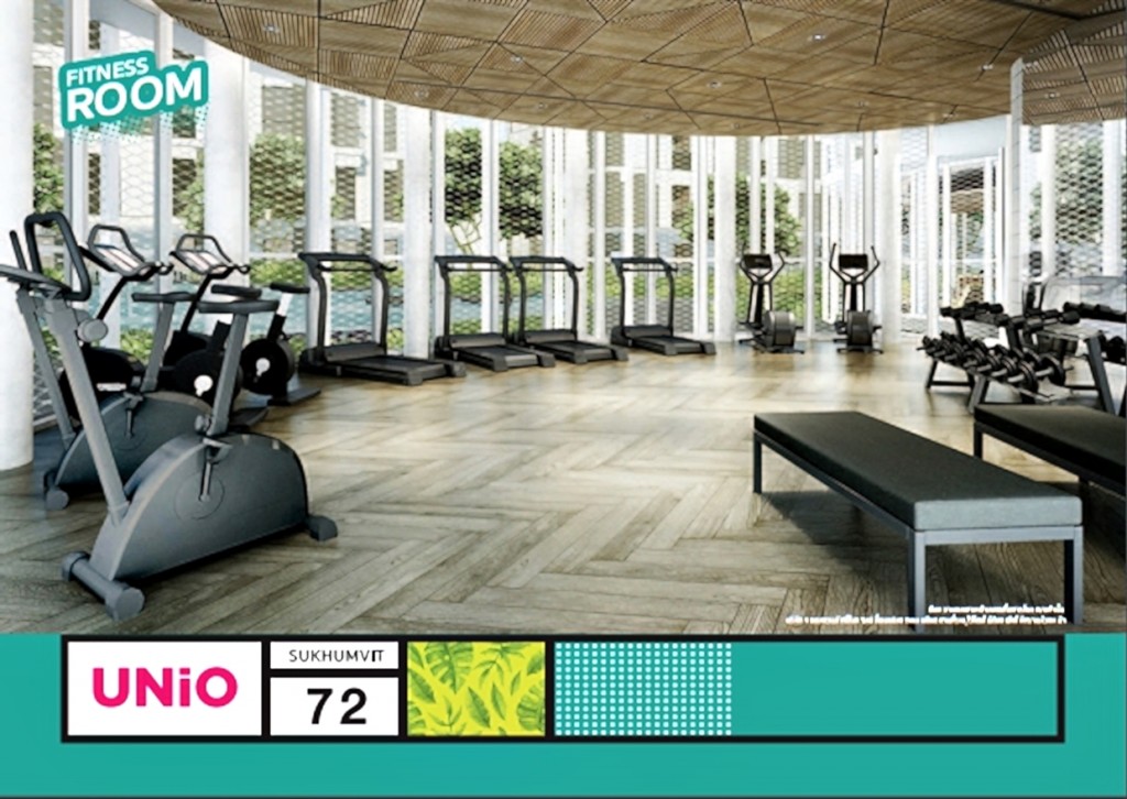 ภาพจำลองภายในห้องออกกำลังกายพร้อมอุปกรณ์มาตรฐาน บริเวณพื้นที่ส่วนกลาง