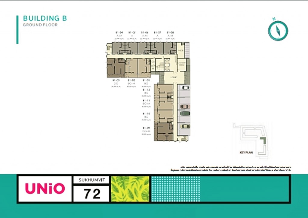 ชั้น 2 - ชั้น 8 พื้นที่พักอาศัย  อาคาร B มียูนิตรวม 125 ยูนิต ชั้น G โถงต้อนรับ, ตู้จดหมาย, ห้องซักรีด, ที่จอดรถ