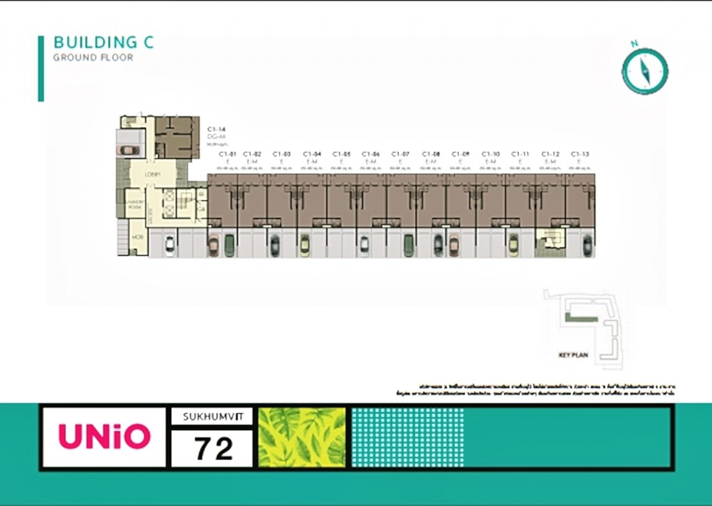 อาคาร C มียูนิตรวม 232 ยูนิต ชั้น G โถงต้อนรับ, ตู้จดหมาย, ห้องซักรีด, ที่จอดรถ