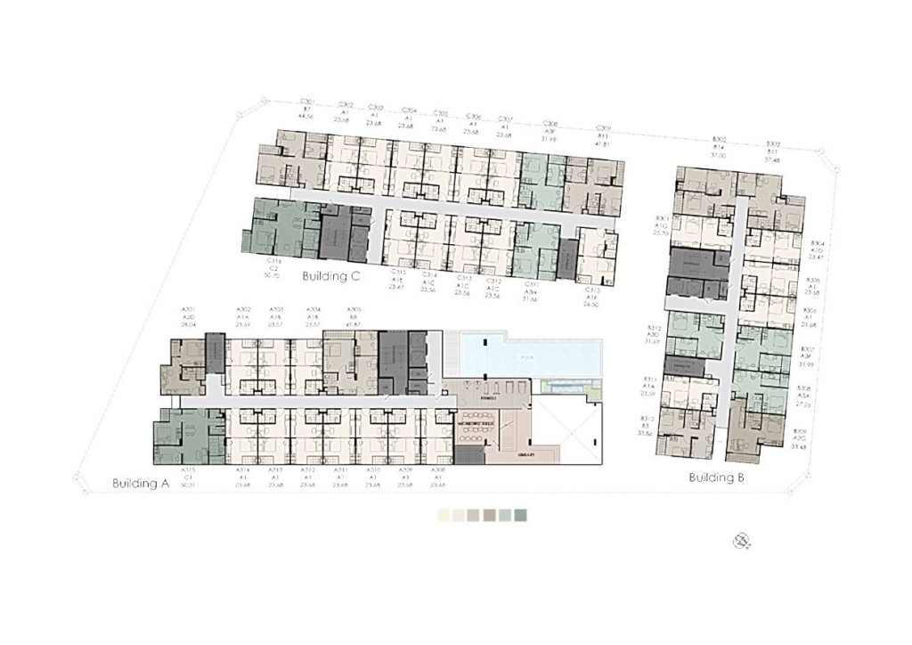 แปลนชั้น 3 ขึ้นมาจาก  Lobby จะเป็นพื้นที่ Co-Working Space ห้องขนาด 25 ตร.ม. กับห้องฟิตเนสวิวสระว่ายน้ำ 1 ห้องขนาด 35 ตร.ม.