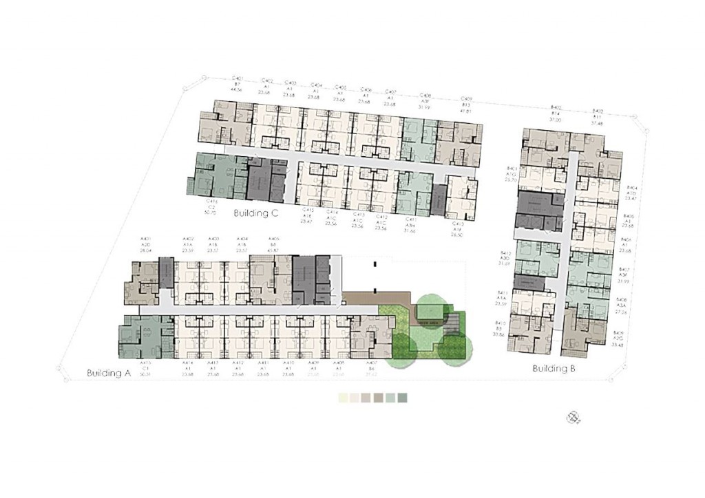 แปลนชั้น 4  บริเวณพื้นที่ชั้น 4 ของอาคาร A ถูกออกแบบให้เป็นพื้นที่อเนกประสงค์ เพื่อให้ผู้อยู่อาศัยได้สามารถ นั่งพักผ่อน หรือเดินเล่นชมวิวรอบๆ โครงการเพื่อการผ่อนคลาย