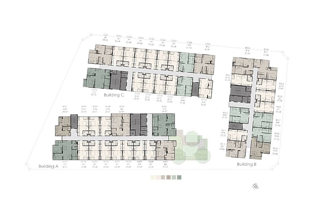 เเปลนชั้น 5-8 จะเป็นพื้นที่ของห้องพักอาศัยล้วนๆ ของทั้ง 2 อาคาร