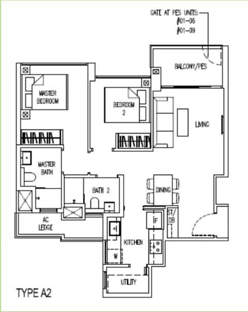 2BR A2 floorplan