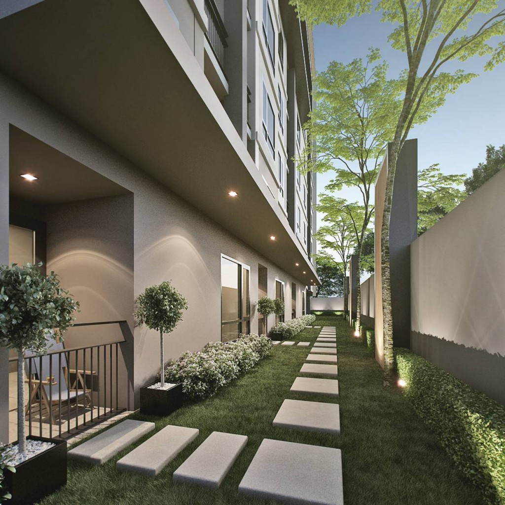 พื้นที่สวนส่วนกลางรอบโครงการ และแบบสตูดิโอวิวสวนซึ่งจะมีเพียงห้อง เพียง 3 ห้องเท่านั้น บริเวณชั้น 1