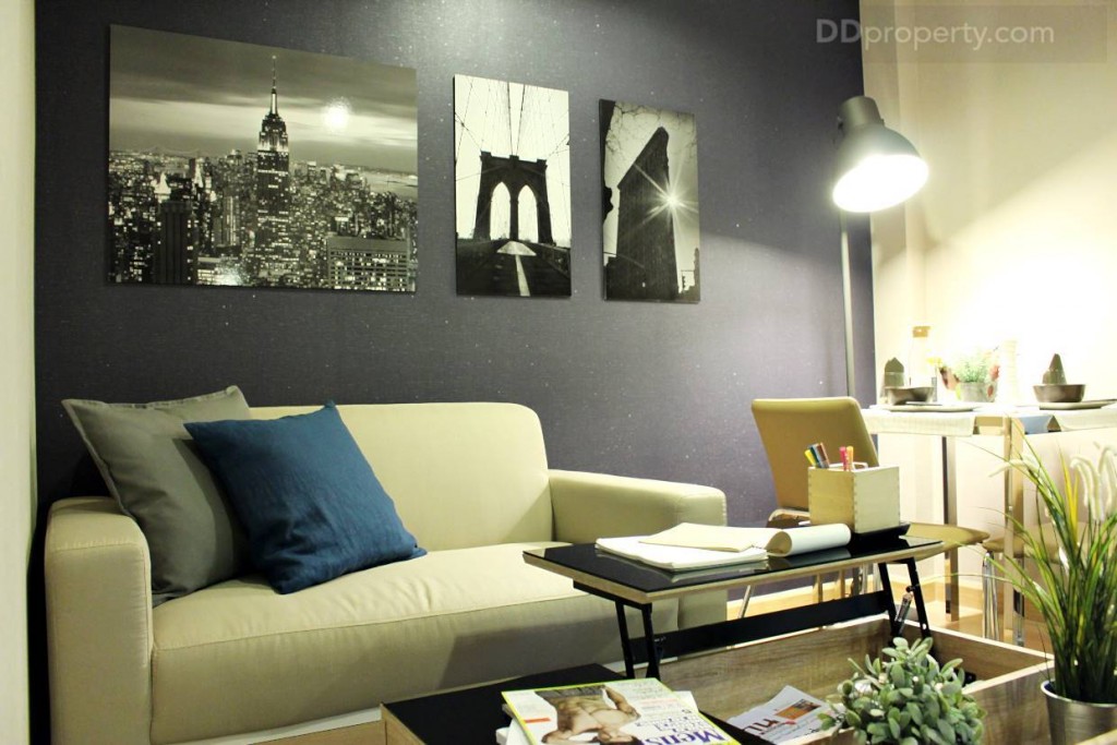 ห้องของโครงการนี้ขายแบบห้องเปล่าไม่มีเฟอร์นิเจอร์แถมให้ นี่เป็นไอเดียของแนวทางในการแต่งห้องเพื่อให้ผู้ซื้อเห็นภาพ