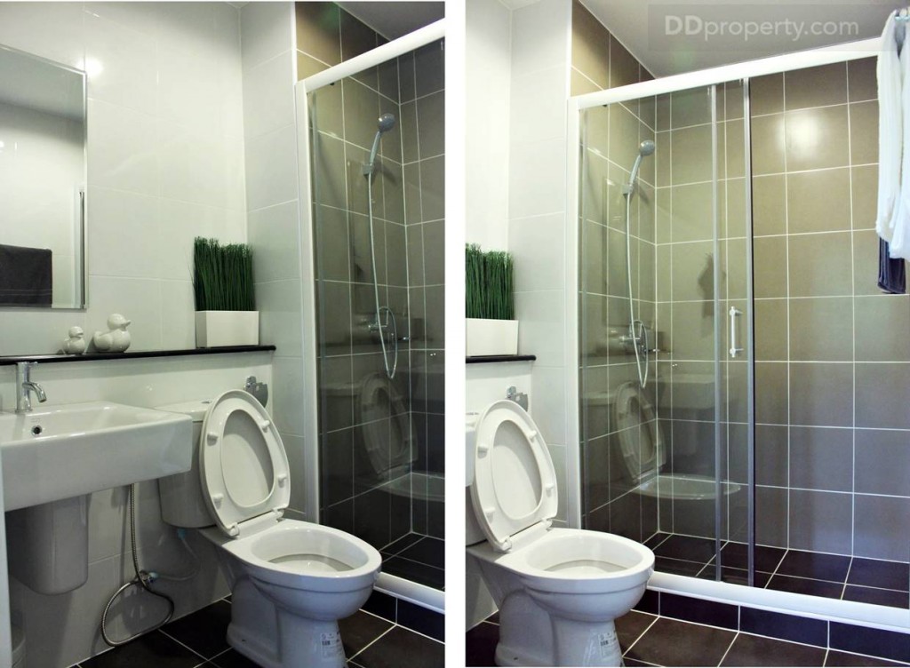 ภายในห้องน้ำมีการปูกระเบื้องทั่วห้องน้ำ มาพร้อมกับสุขภัณฑ์  American standard