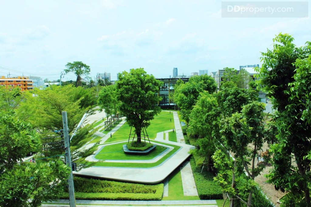 วิวจากบ้านตัวอย่างมายังบริเวณพื้นที่สวนส่วนกลางของโครงการ 