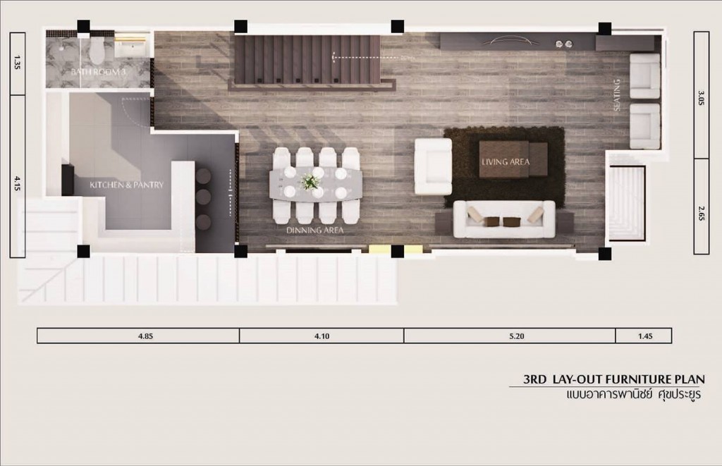 ชั้น 2 (Family Room) พื้นที่ชั้น 2 เป็นห้องนั่งเล่นและห้องรับประทานอาหารสำหรับครอบครัว และ ห้องน้ำจำนวน 1 ห้อง