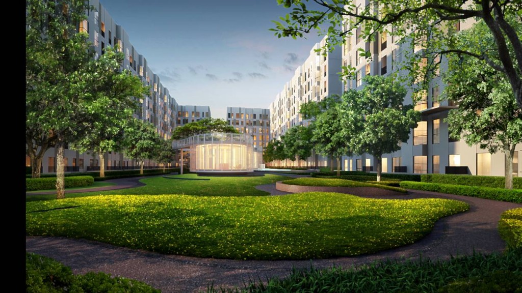 ภาพจำลองพื้นที่สีเขียว และสวนหย่อมที่อยู่รอบโครงการ