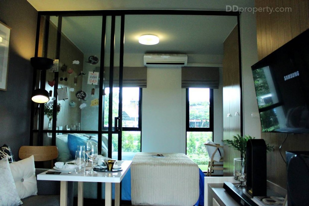 มุมมองภายในห้อง ตัวอย่าง แบบสตูดิโอ TYPE A ขนาด 22.44 ตร.ม. แต่ห้องจริงจะเป็นห้องเปล่านะครับ นี่เป็นเพียงแนวทางในการตกแต่งเท่านั้นเอง