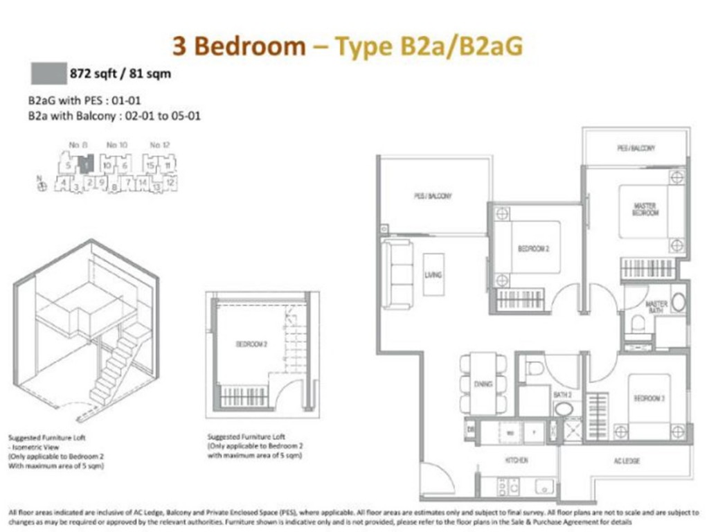 3BR without utility/yard Source: sales brochure