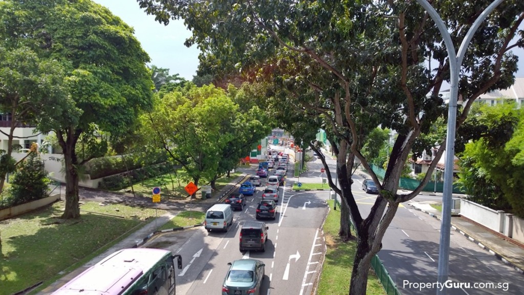 Congestion on Stevens Road toward Bukit Timah Road