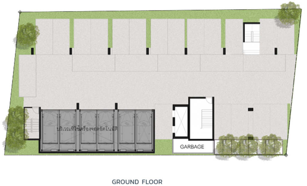 พื้นที่ชั้น 1 ของโครงการเป็นที่จอดรถสามารถจอดรถรวมจอดซ้อนคันได้ประมาณ 39 คัน หรือประมาณ 59% (พร้อมที่จอดรถแบบอัตโนมัติ) และบริการ Shuttle Service รับ-ส่งสถานีบีทีเอสอารีย์ ตลอดทั้งวัน