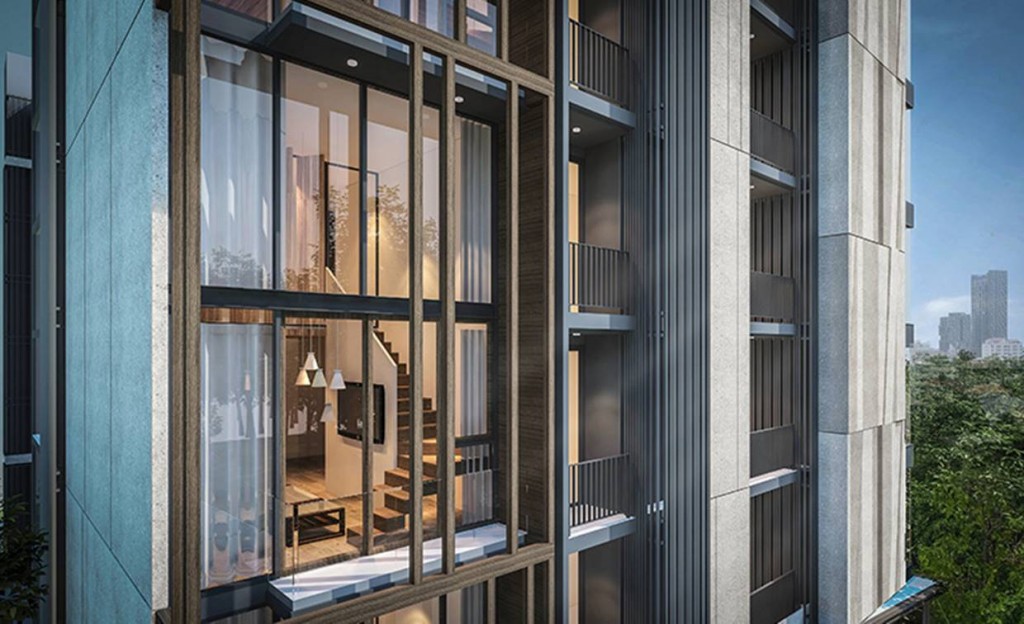 ส่วนห้องมุมฝั่งด้านซ้ายมือของทั้งตึกตามภาพจะเป็นห้องดูเพล็กซ์ขนาด 50 ตร.ม. ซึ่งมีทั้งหมด 3 ยูนิต