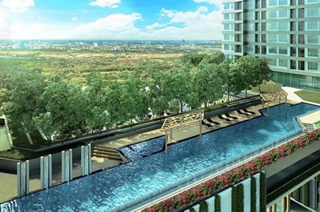 ภาพจำลองสระว่ายน้ำยาว 50 เมตร ระบบเกลือ ที่อยู่ระหว่างตึก A B