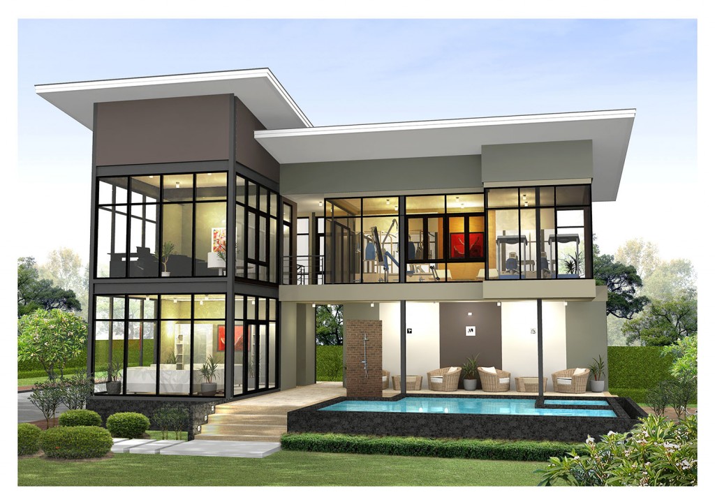 ภาพจำลอง คลับเฮ้าส์ เพื่อให้เห็นภาพชัดเจนจากภายนอกว่ามีอะไรอยู่ตรงไหนบ้าง เพราะสถานที่จริงนั้นใช้ผนังกระจกโทนสีชาเพื่อความสวยงาม และกรองแสงสะท้อน-กันความร้อนได้ดี