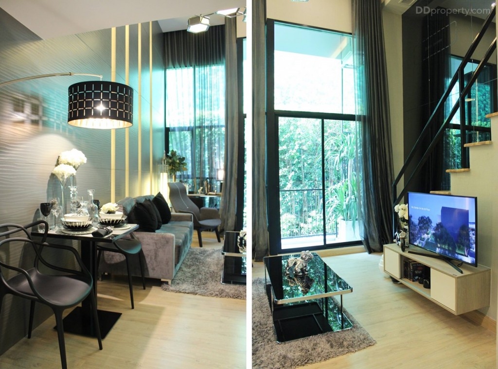 จากพื้นถึงเพดานห้องจะสูง 4.2 เมตร ซึ่งถือเป็นเสน่ห์ของห้องแบบ ดูเพล็กซ์ 