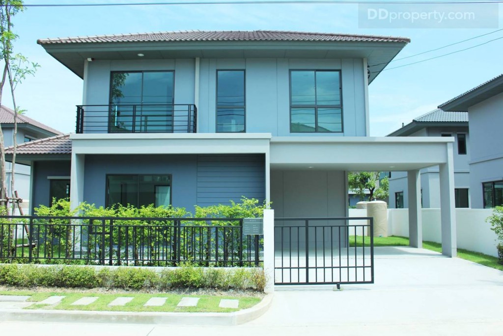 บ้านแบบ PAVE X+ จะเป็นบ้านเดี่ยว 2 ชั้น สไตล์โมเดิร์น เน้นโทนสีขาว เทา น้ำเงิน