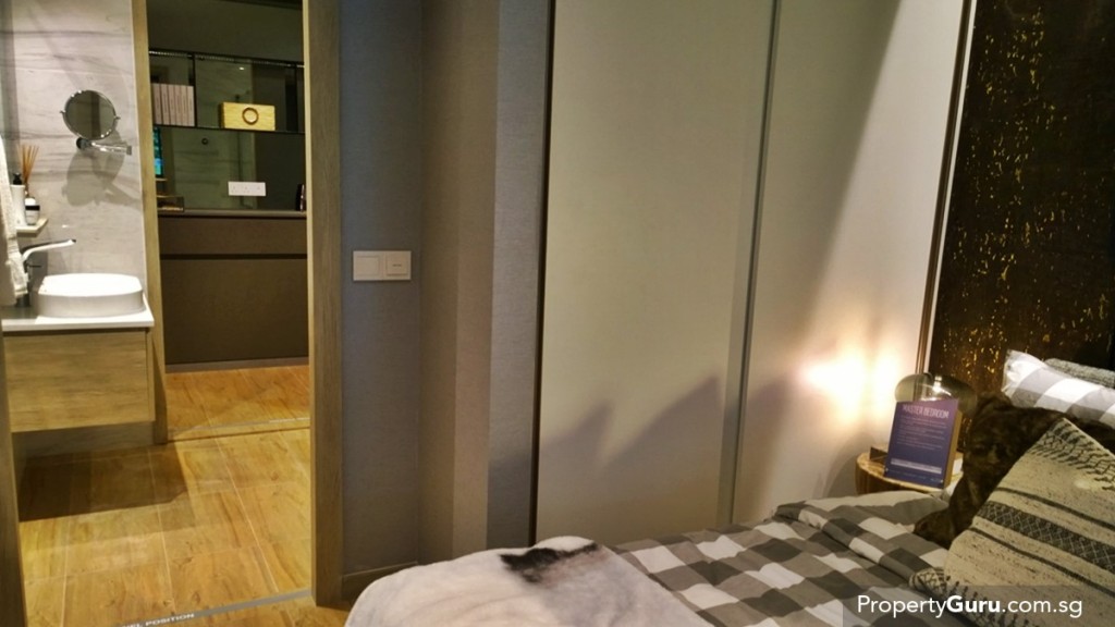 1BR master bedroom and bathroom