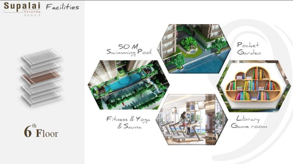 ชั้น 6 เป็นชั้นของพื้นที่ส่วนกลางที่รวบรมสิ่งอำนวยตวามสะดวกหลักๆ ไว้ที่ชั้นนี้
