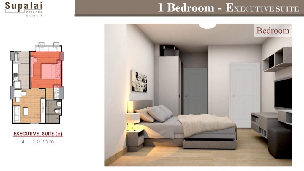 ผังห้อง 1 Bedroom แบบ Executive suite (c)  ขนาด 41.5 ตารางเมตร