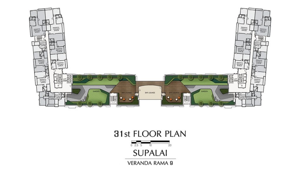 ผังชั้น 31 เป็นส่วนของห้องพักอาศัย, สวนลอยฟ้า ซึ่งผู้ที่อยู่ชั้นนี้สามารถเดิมมาพักผ่อนหรือไว้ชื่นชมความงามของวิวเมืองยังพื้นที่นี้ได้อีกด้วย