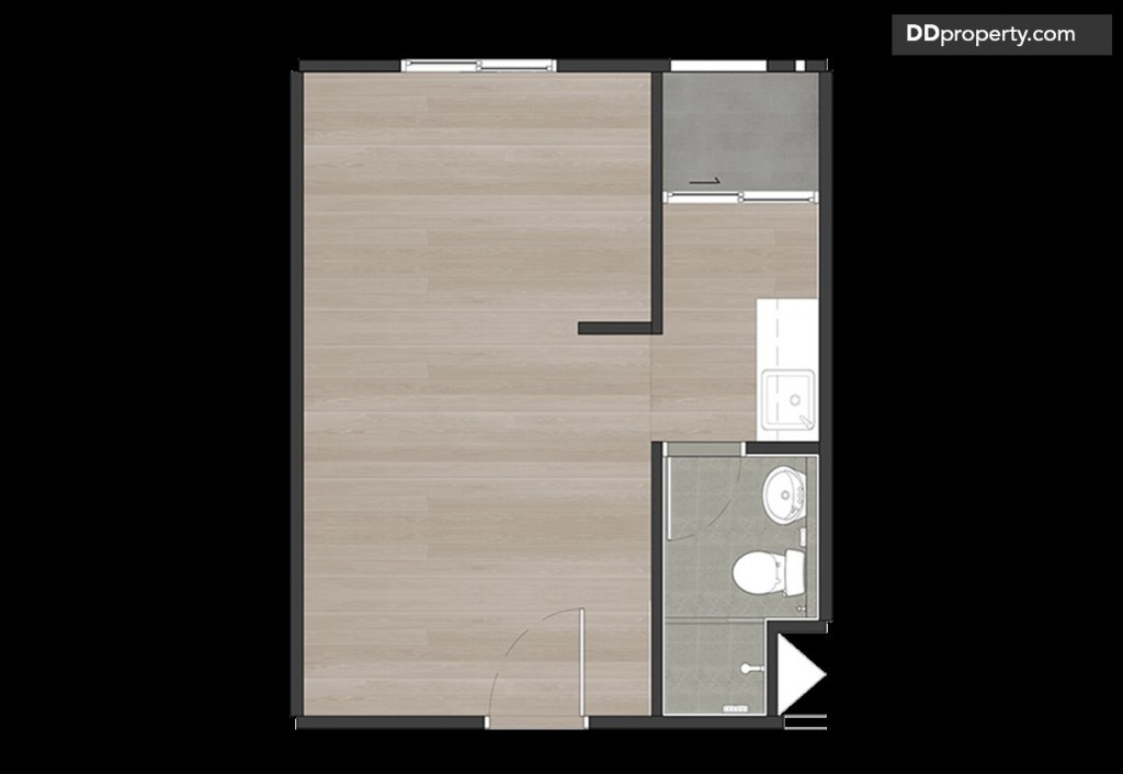 ห้องตัวอย่างแบบสตูดิโอ ขนาด 26.06 ตร.ม มีจำนวน 425 ยูนิต