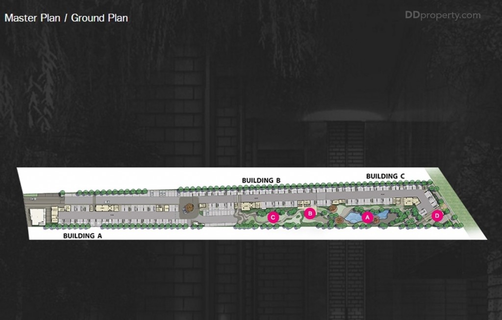 Master Plan แสดงให้เห็นว่าส่วนอำนวยความสะดวกต่างๆ จะอยู่บริเวณด้านหน้าของอาคาร B และ C