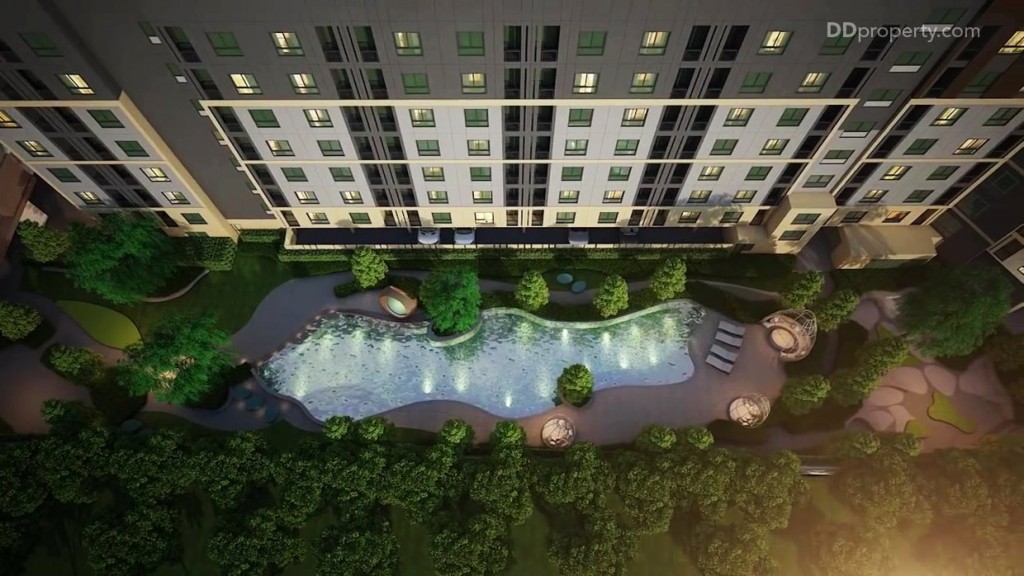 ภาพจำลองพื้นที่ส่วนกลางบริเวณสระไว้น้ำได้จากแรงบันดาลใจในการออกแบบตามแนวคิดแบบ “Sea Breeze”