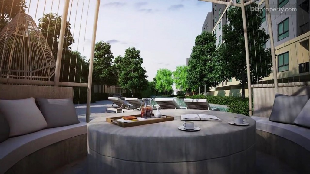 ภาพจำลองพื้นที่นั่งเล่นนั่งเล่นบริเวณสระว่างน้ำ