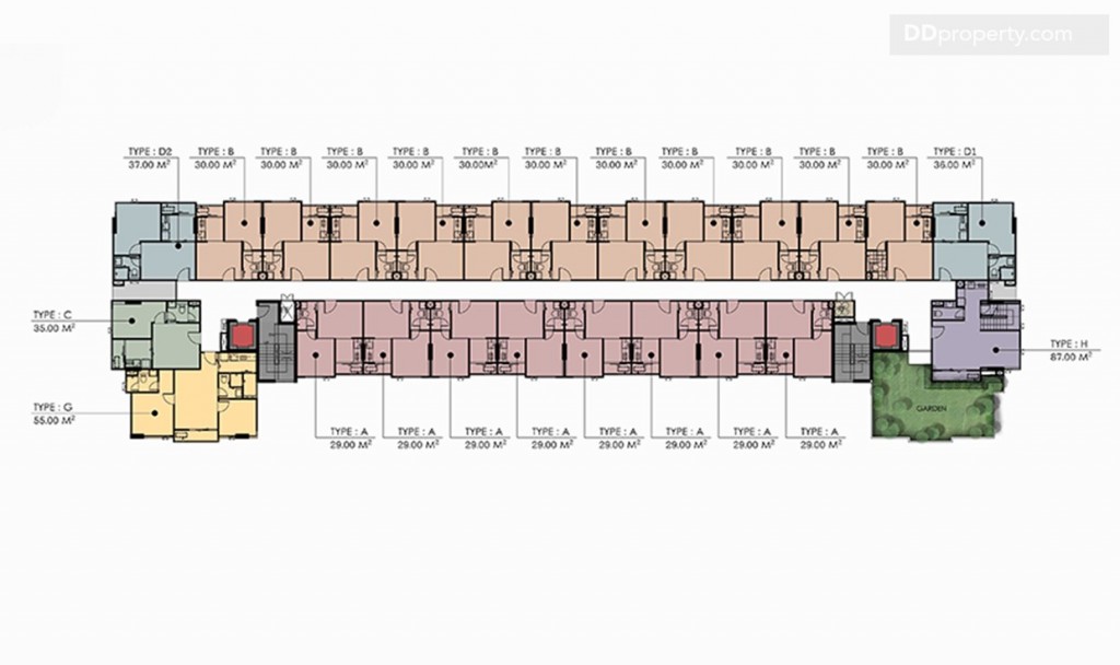 แปลนชั้น 7 จะเป็นพื้นที่อยู่อาศัยจะพิเศษตรงที่มีสวนลอยฟ้าเพิ่มขึ้นมาบริเวณด้านหน้าปีกตึกฝั่งใต้