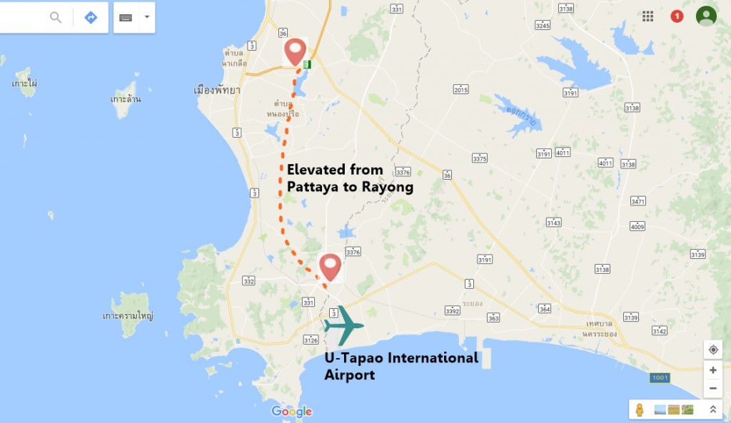 The elevated way connecting Pattaya to Rayong in minimized time.