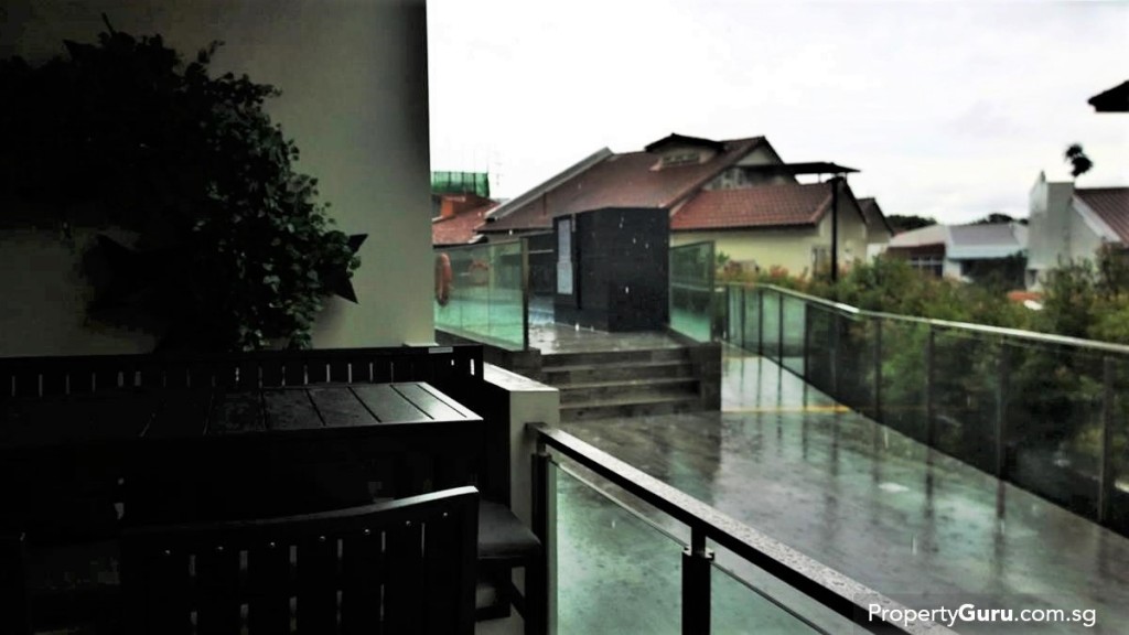 Patio and community pool on ground floor